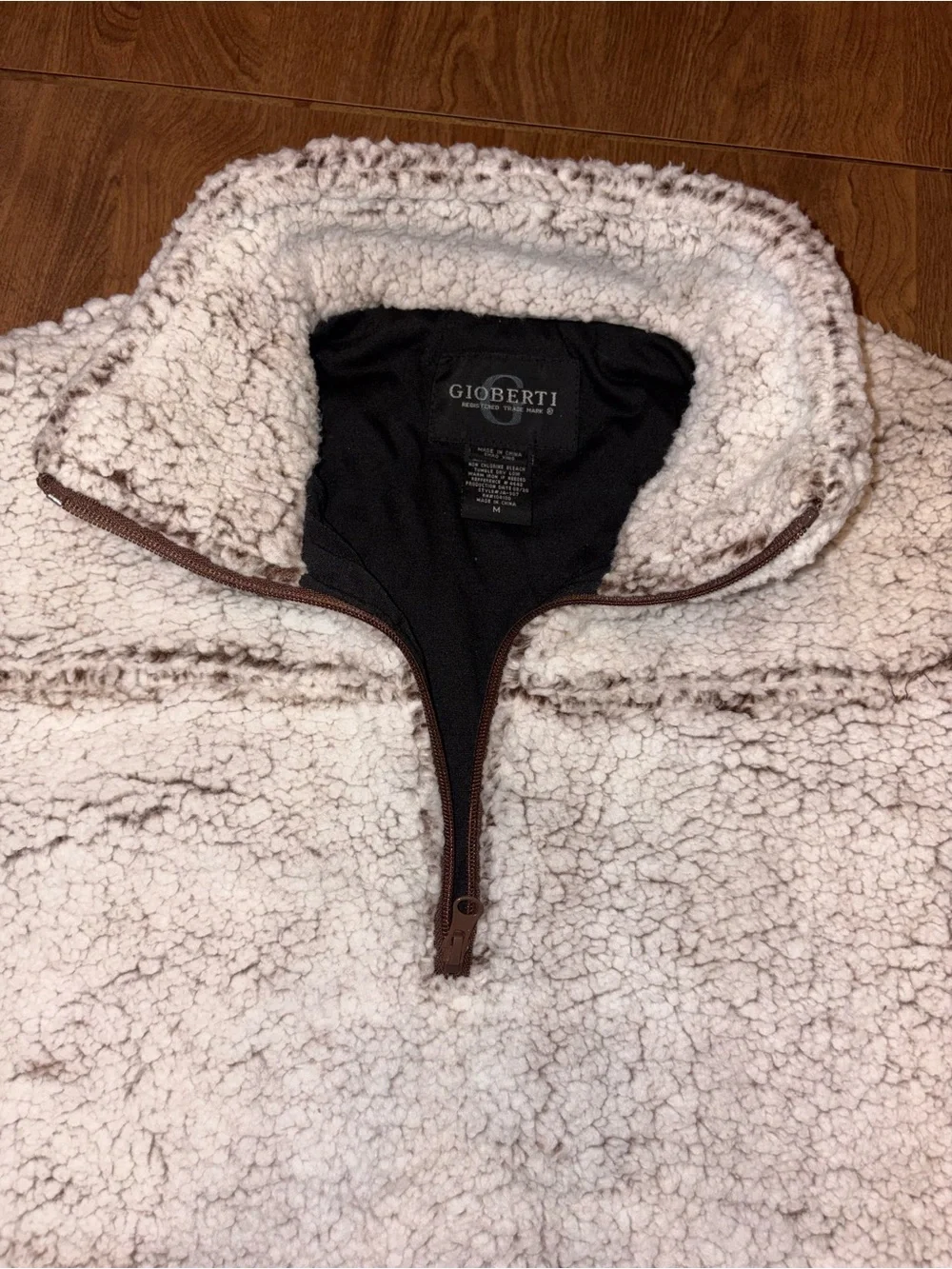 Men's Cream Sherpa Zip-Up Pullover Sweater